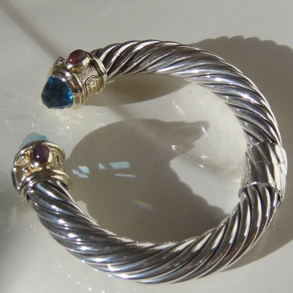 Vintage David Yurman Renaissance  Blue Topaz, Garnet & Iolite bracelet 9mm cable - Picture 3 of 7